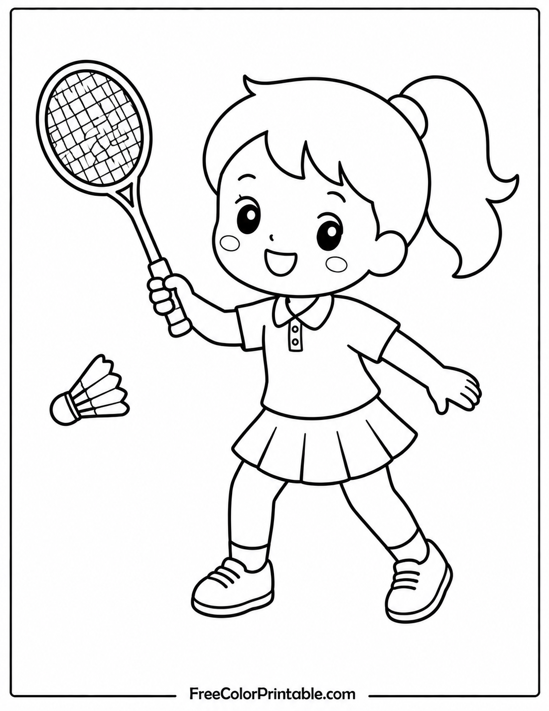 Badminton girl Coloring Page — Free Printable — free printable coloring page